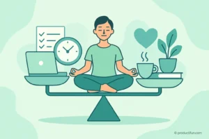 Personne en méditation équilibrant travail et bien-être sur une balance
