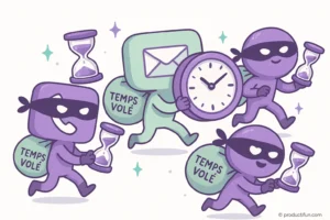 Illustration de personnages volant du temps avec des sabliers