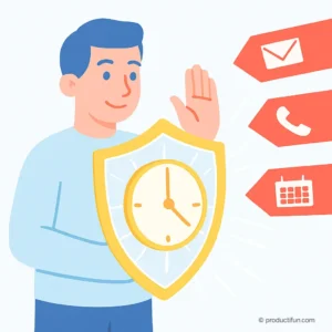 Personne protégeant son temps avec un bouclier contre emails et appels