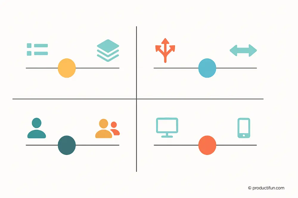 Illustration des différentes combinaisons de style d'organisation hybrides au travail : Visuel-Structuré, Linéaire-Structuré, Visuel-Flexible, Linéaire-Flexible.