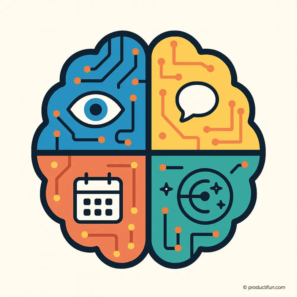 Illustration colorée d’un cerveau stylisé en quatre zones symbolisant les différents styles d’organisation mentale.