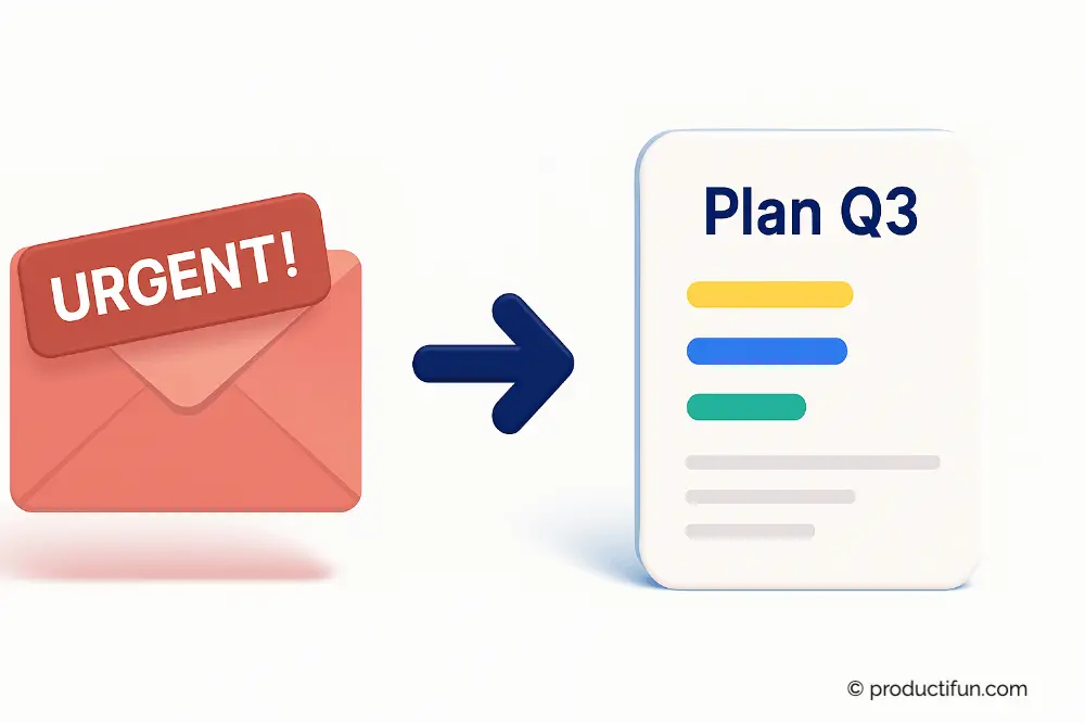 Illustration d’un email urgent comparé à un document de planification stratégique, représentant le biais de l’urgence.