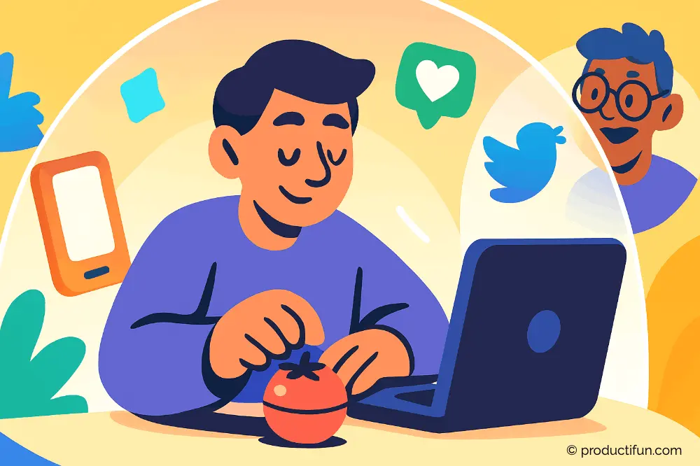 Personne qui active un minuteur dans une bulle de concentration à l’abri des distractions.