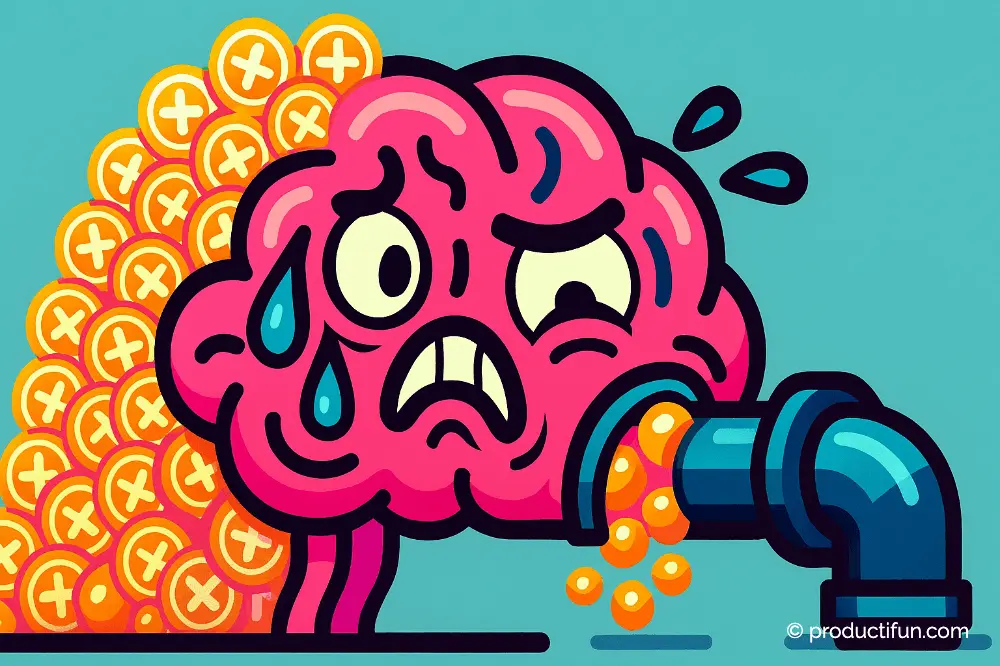 Illustration d’un cerveau saturé et débordant, symbolisant la surcharge liée à un effort mental intense.