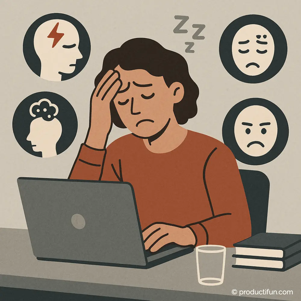 Employé fatigué au bureau montrant les signes de la déshydratation au travail