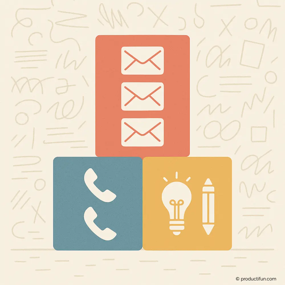 Regroupement des tâches par type : e-mails, appels et travail créatif