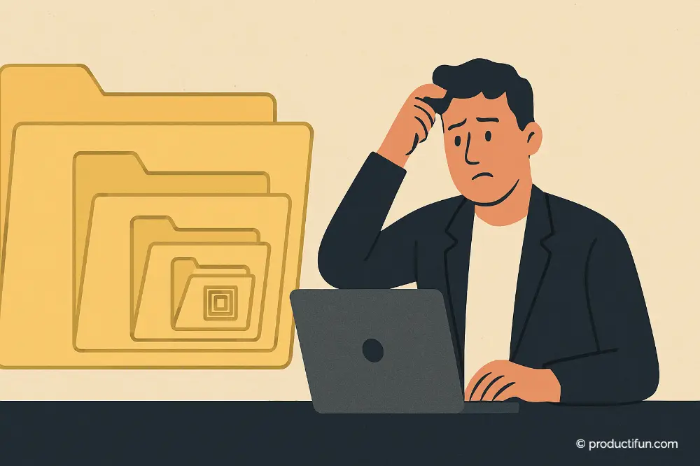 Un utilisateur perdu face à une arborescence de dossiers trop complexe avec la méthode PARA