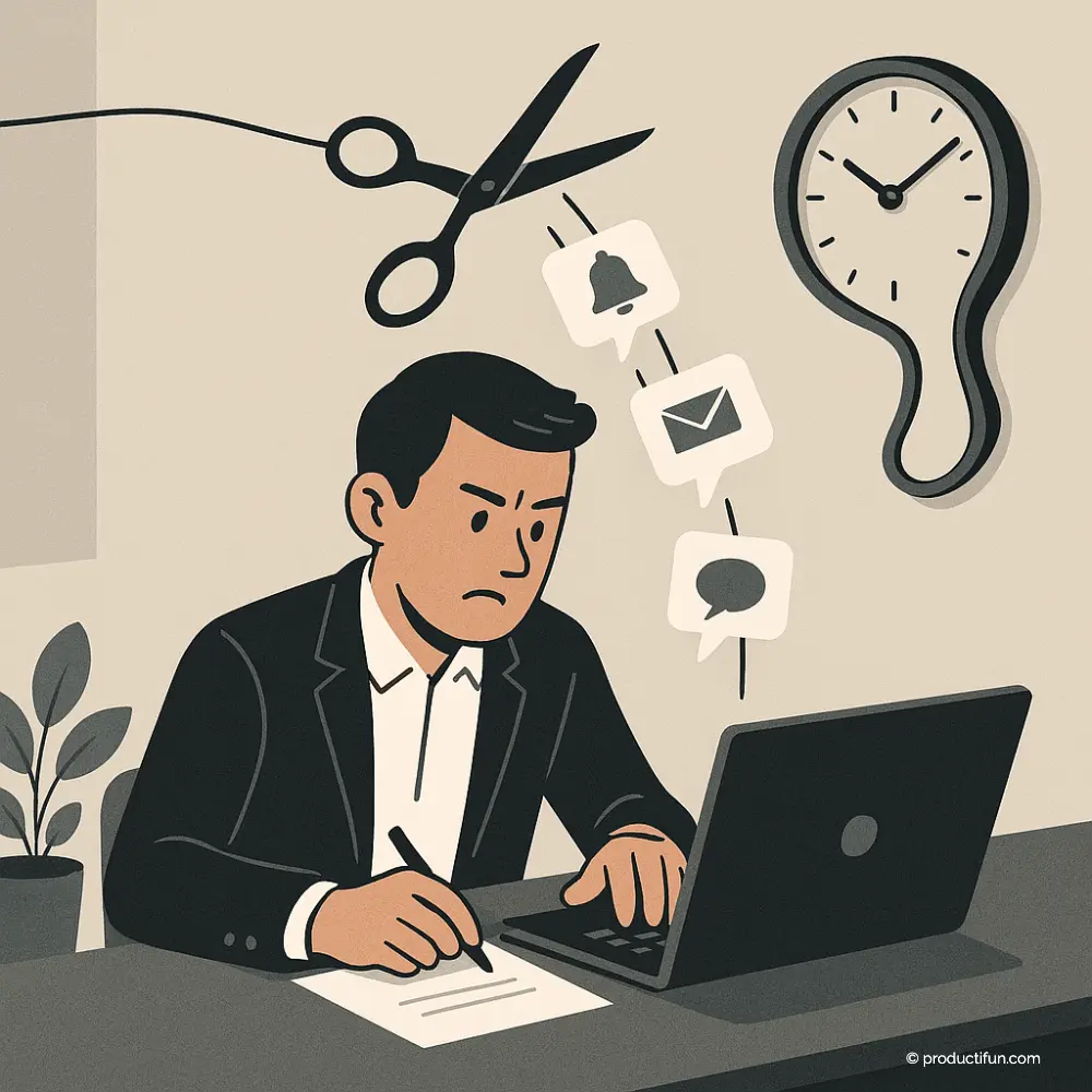 Employé interrompu par notifications, messages et alertes pendant son travail