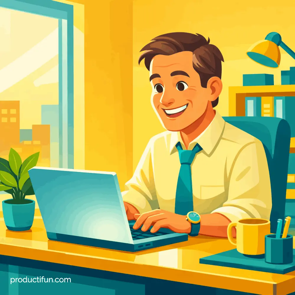 eclairage-bureau-optimal-productivite-travail Illustration d'un professionnel souriant travaillant dans un bureau bien éclairé