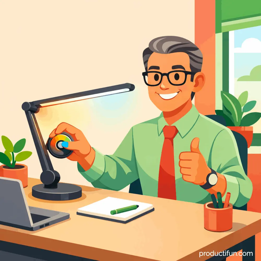 Professionnel réglant la température de couleur de sa lampe LED de bureau