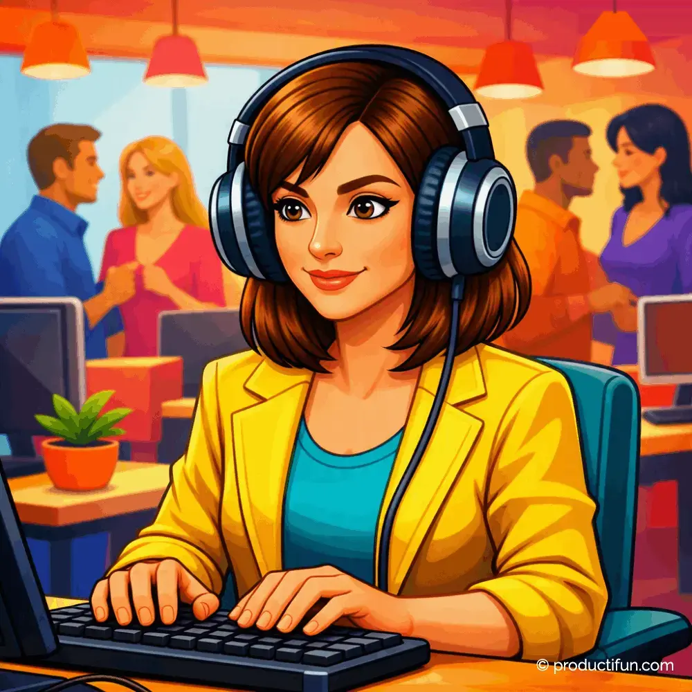 Femme en open space écoutant de la musique avec un casque anti-bruit pour se concentrer au travail