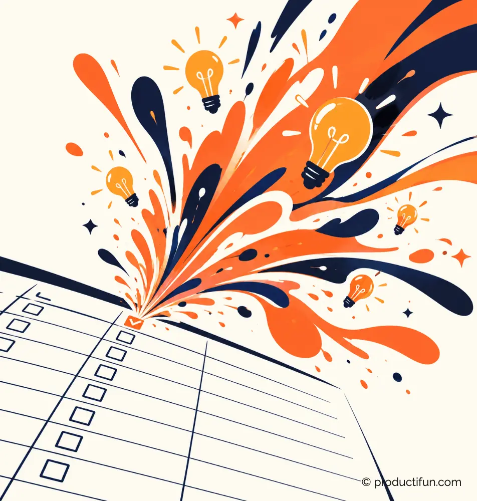 Tiroir de classeur fermé qui s'ouvre et libère une explosion d'ampoules et d'éclats colorés, symbole des contraintes qui stimulent la créativité au travail